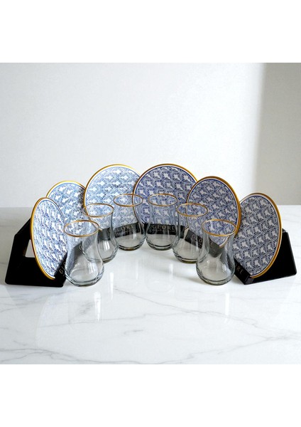 Mavi Beyaz 6 Kişilik Çay Bardağı Seti modelleri