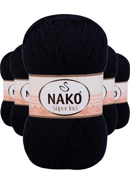 5 Adet Süper Inci El Örgü Ipi 100 gr Siyah 217