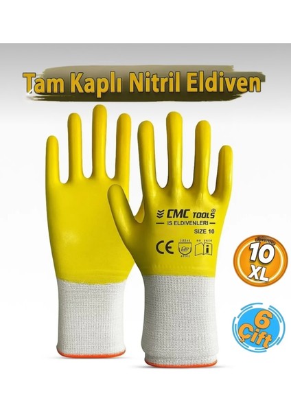 1715 Tam Kaplı Nitril Iş Eldiveni 10 Numara (6 Çift)