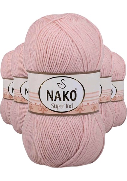 5 Adet Süper Inci El Örgü Ipi 100 gr Açık Pudra 1479
