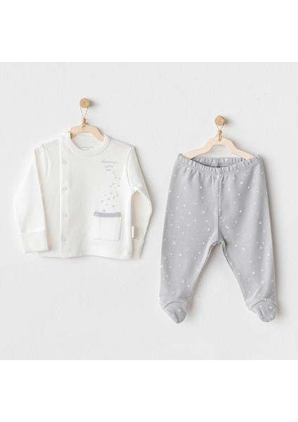 Andywawa AC25704 Sıde Snap Set Mommy's Little Star 2'li Zıbın Set Grey