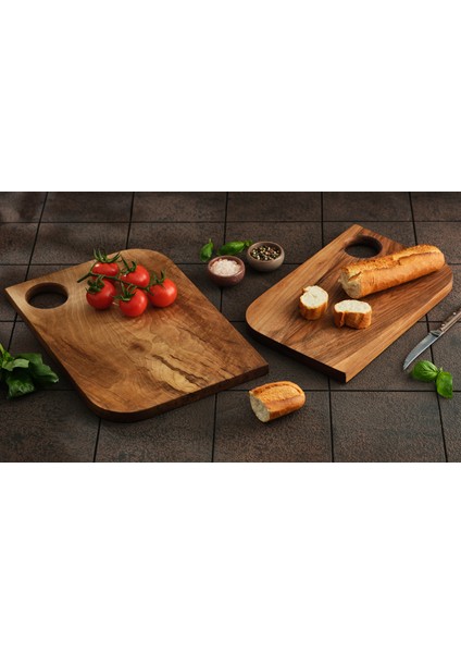 Doğal Ceviz Ağacı El Yapımı Askı Model 2'li Set Sunum Kesme Tahtası