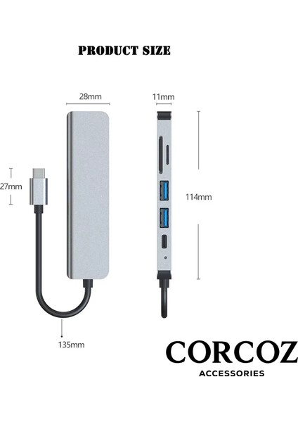 Type-C To USB 3.0 6in1 Tsd Tf 4K Hd HDMI Pd Kart Okuyucu Çevirici Dönüştürücü Adaptör - CZ57 fiyatları