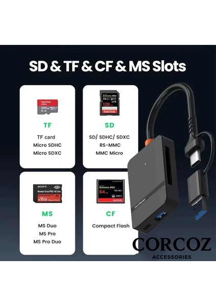 8'i 1 Arada Çok Fonksiyonlu Sd / Tf / Cf / Ms Yüksek Hızlı Kart Okuyucu USB 3.0 - CZ52 modelleri