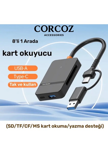 8'i 1 Arada Çok Fonksiyonlu Sd / Tf / Cf / Ms Yüksek Hızlı Kart Okuyucu USB 3.0 - CZ52 indirimleri