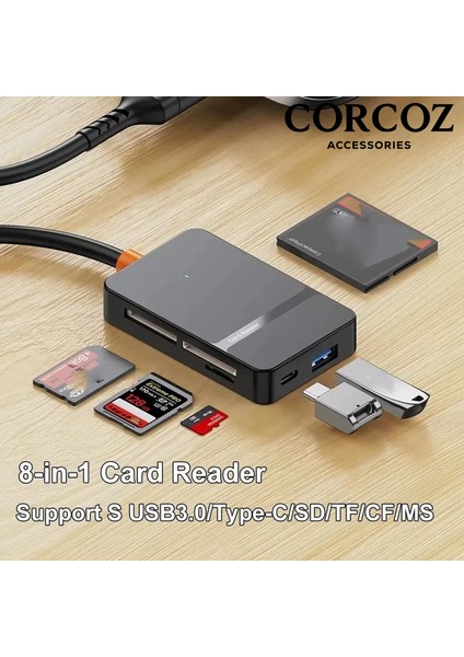 8'i 1 Arada Çok Fonksiyonlu Sd / Tf / Cf / Ms Yüksek Hızlı Kart Okuyucu USB 3.0 - CZ52