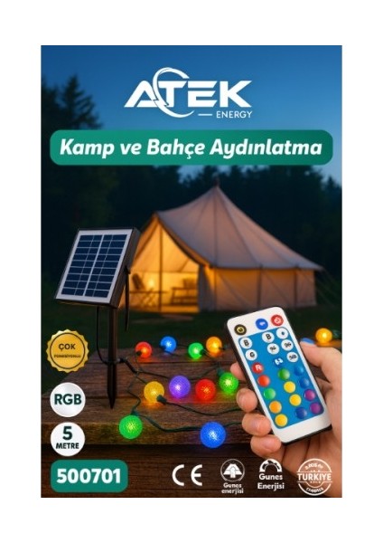 Rgb Güneş Enerjili Boncuk Kamp ve Bahçe Aydınlatma