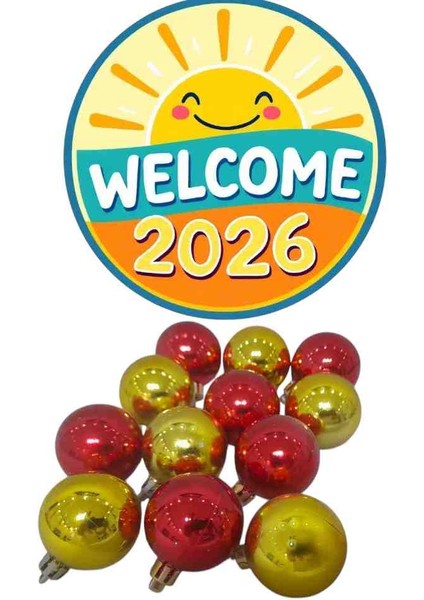 Süs Topları 4cm Parlak 6 Ad Sarı Ad Kırmzı Özel Günler Özel Ürünler