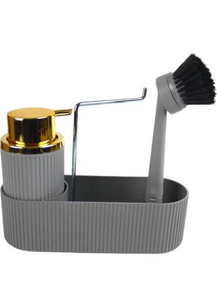 Gri Plastik Mutfak Seti, Sıvı Sabunluk ve Askılıklar, Şık ve Kullanışlı Tasarım