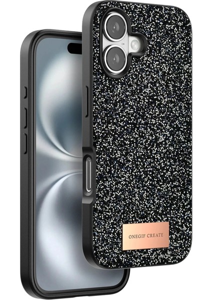 Onegif iPhone 16 Bright Simli Kapak - Siyah