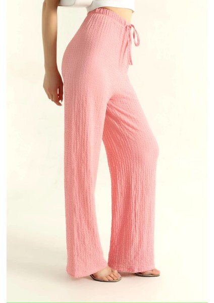 Beli Lastikli Gofre Kumaş Palazzo Pantolon