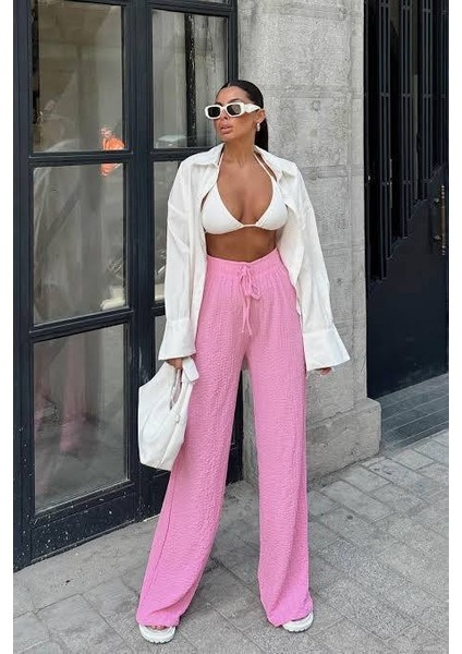 Beli Lastikli Gofre Kumaş Palazzo Pantolon modelleri