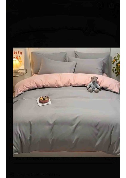 Çift Kişilik Nevresim Takımı Pembe Gri