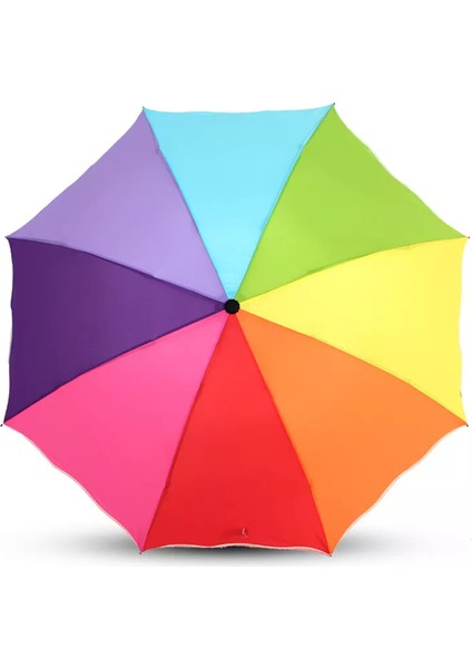 Düz Gökkuşağı Renkli Rüzgara Dayanıklı Şemsiye