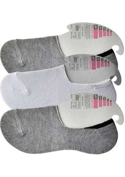 Gri ve Beyaz Kadın Babet Çorap 3 Çift