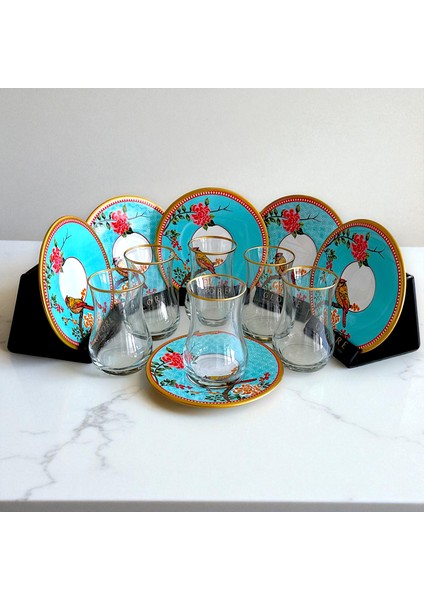 Kuşlu Çiçekli 6 Kişilik Çay Bardağı Seti fiyatları