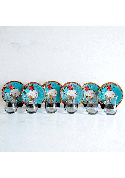 Kuşlu Çiçekli 6 Kişilik Çay Bardağı Seti fırsatları