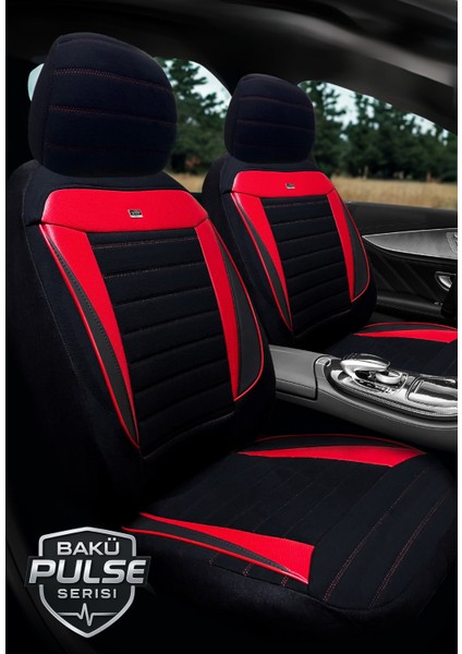 Peugeot 206 / 206+ / Sw / cc 1998–2012 Bakü Pulse Serisi Raşel Siyah Kırmızı Koltuk Kılıfı