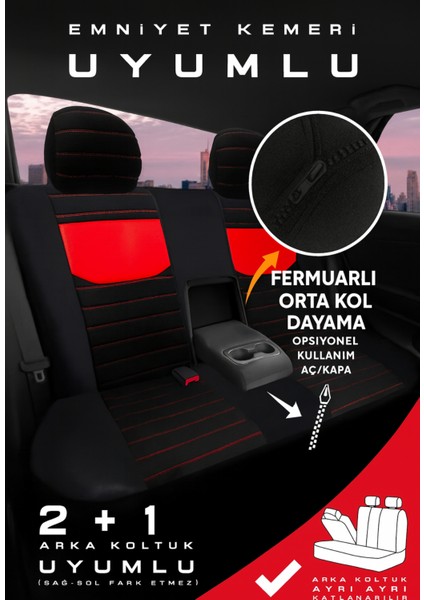 Chery Tiggo 7 Pro 2023–SONRASI Bakü Pulse Serisi Raşel Siyah Kırmızı Koltuk Kılıfı fırsatları