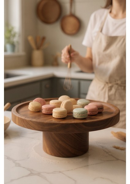 Artizan Ceviz Ağacı Ayaklı Pasta Kek Standı fiyatları