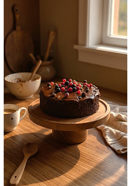 Artizan Ceviz Ağacı Ayaklı Pasta Kek Standı indirimleri