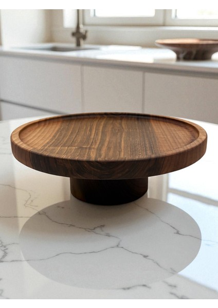 Artizan Ceviz Ağacı Ayaklı Pasta Kek Standı