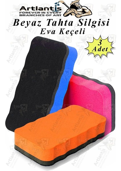 Yazı Tahta Silgisi Eva 3 Adet Beyaz Yazı Tahtası Silgisi Kaliteli Keçe Uçlu Eva Okul Sınıf Ofis Kuru Silgi