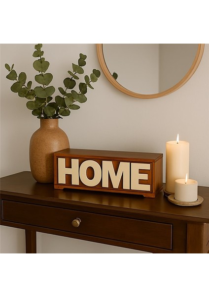 Ahşap Home Yazılı Dekoratif Kutu 43X13X10 cm