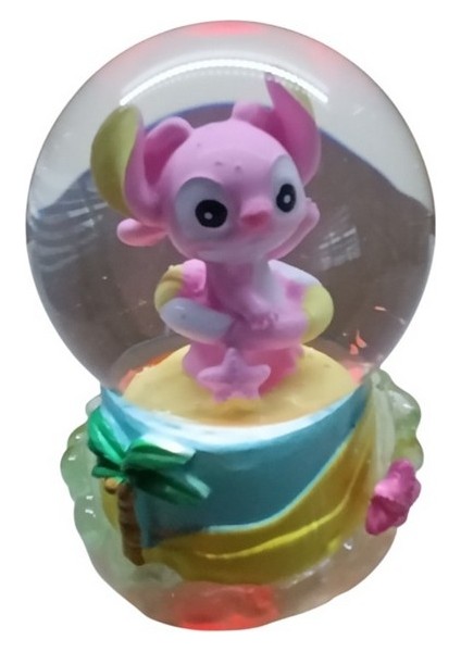 Stitch -( Sarı Altlık) 11CM-7CM –pilli Pembe Kar Küre