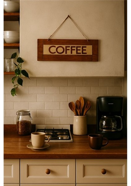 Rustik Ahşap Coffee Duvar Panosu 33X12CM Kafe, Mutfak fiyatları