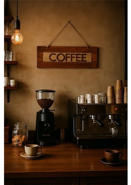 Rustik Ahşap Coffee Duvar Panosu 33X12CM Kafe, Mutfak modelleri