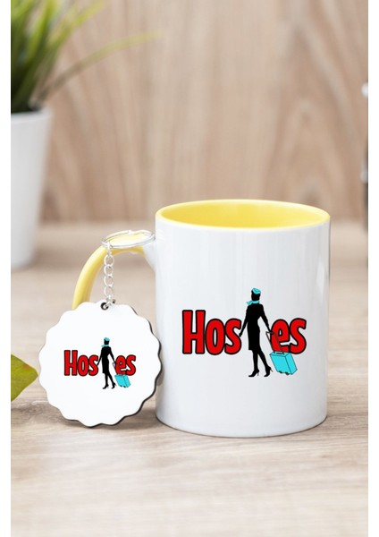 Sarı Hostes Temalı Kupa ve Anahtarlık Seti, Şık ve Eğlenceli Tasarım