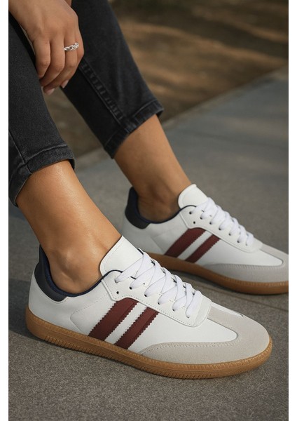 Unisex Beyaz Termo Taban Yanı Şeritli Bağcıklı Spor Ayakkabı