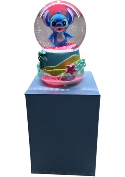 Işıklı 10CM-8CM -Mavi Renk ( Sarı Altlık) Stitch Kar Küre fiyatları