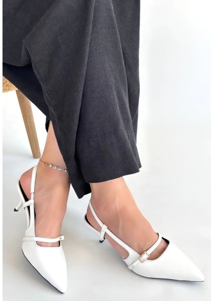 Darina Beyaz Cilt Topuklu Ayakkabı