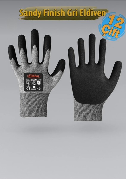 EL-155 Sandy Finish Gri Eldiven 10 Numara (12 Çift)