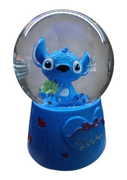 Stitch Müzikli Işıklı Püskürtmeli -10CM-8CM -Mavi Renk Kar Küre modelleri
