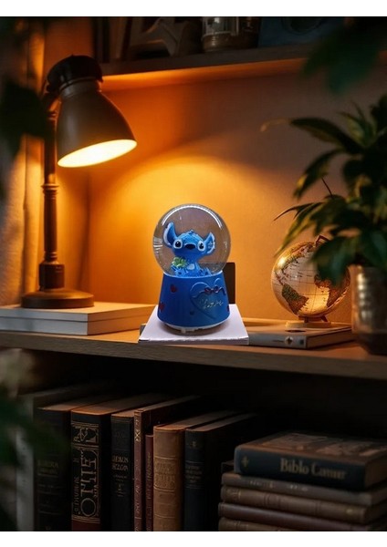 Stitch Müzikli Işıklı Püskürtmeli -10CM-8CM -Mavi Renk Kar Küre fırsatları