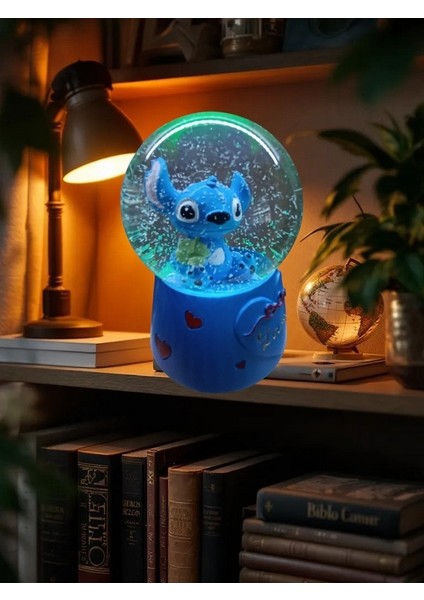Stitch Müzikli Işıklı Püskürtmeli -10CM-8CM -Mavi Renk Kar Küre indirimleri