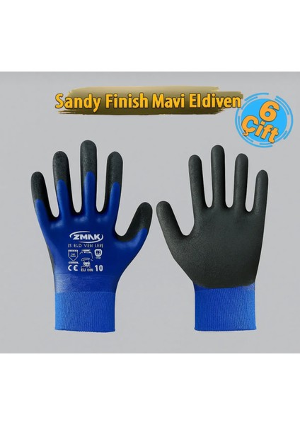 EL-154 Sandy Finish Mavi Eldiven 10 Numara (6 Çift)