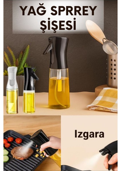 Yağ Sprey Şişesi – Cam Gövdeli Püskürtme Başlıklı Yağlık (Siyah/beyaz Renk Seçenekli)