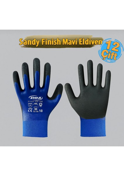 EL-154 Sandy Finish Mavi Eldiven 10 Numara (12 Çift)