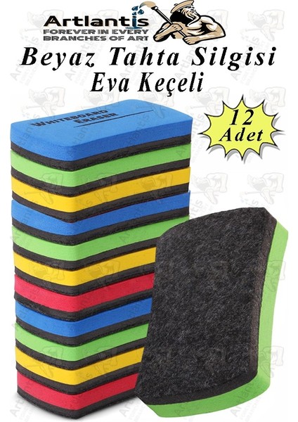 Yazı Tahta Silgisi Eva 12 Adet Beyaz Yazı Tahtası Silgisi Kaliteli Keçe Uçlu Eva Okul Sınıf Ofis Kuru Silgi