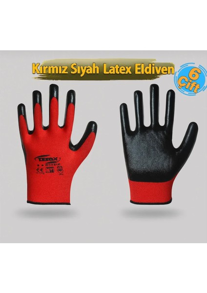 Zimak EL-100 Kırmızı Siyah Latex Eldiven 10 Numara (6 Çift)