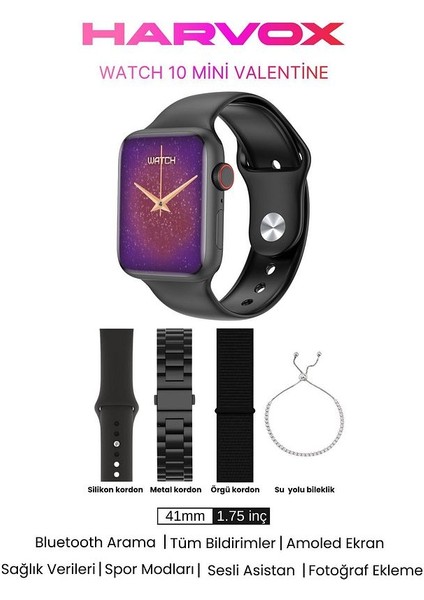 Watch 10 Mini Akıllı Saat Hediye Dolu Kutu Içeriği 3 Kordon ve Bileklik Zarafetlerle Dolu Kutu