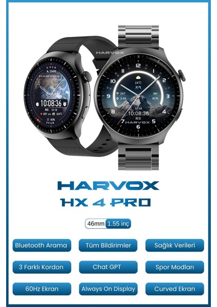 Watch Hx-4 Pro Harvox Akıllı Saat Apple iPhone ve Android Tüm Telefonlara Uyumlu