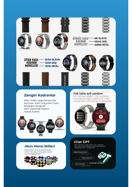 Watch Hx-4 Pro Harvox Akıllı Saat Apple iPhone ve Android Tüm Telefonlara Uyumlu modelleri