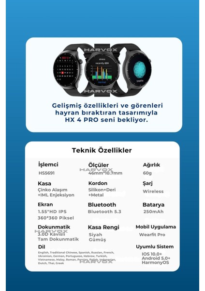 Watch Hx-4 Pro Harvox Akıllı Saat Apple iPhone ve Android Tüm Telefonlara Uyumlu fırsatları