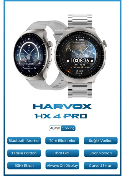 Watch Hx-4 Pro Harvox Akıllı Saat Apple iPhone ve Android Tüm Telefonlara Uyumlu