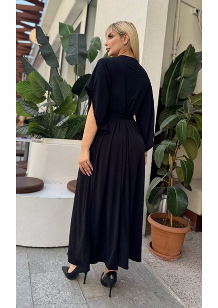 Kadın Büyük Beden Kruvaze Yaka Kuşak Detaylı Yırtmaçlı Esnek Maxi Boy Abiye Elbise 24720 indirimleri